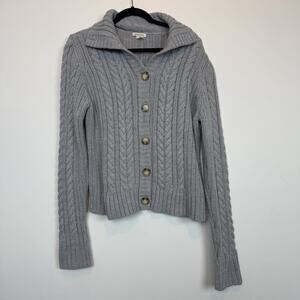 St Johns Bay gray cable knit button up collared sweater XL preppy cozy winter